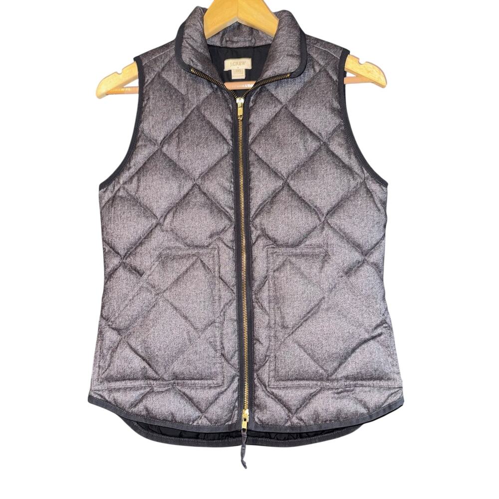 J Crew Quilted Down Equestrian Vest Women's XXS Gray Utility Preppy Horse Riding